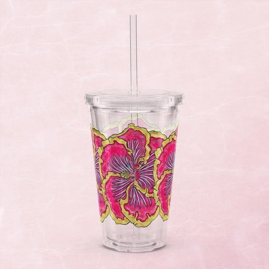 Hibiscus Clear plastic tumbler