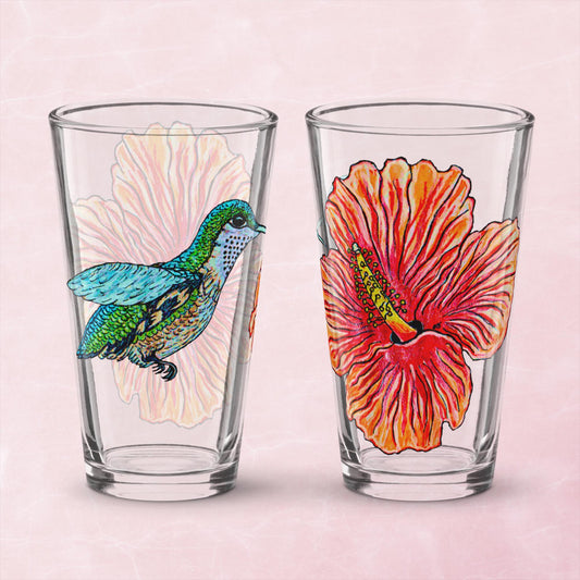 Humming Bird and Hibiscus Shaker pint glass