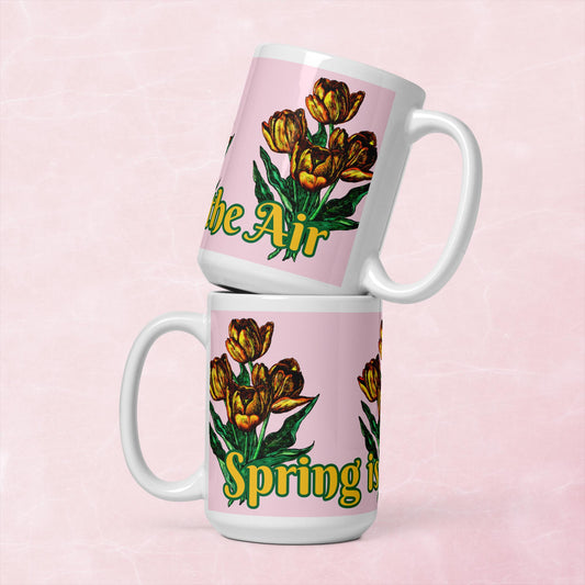 Spring Tulips White glossy mug