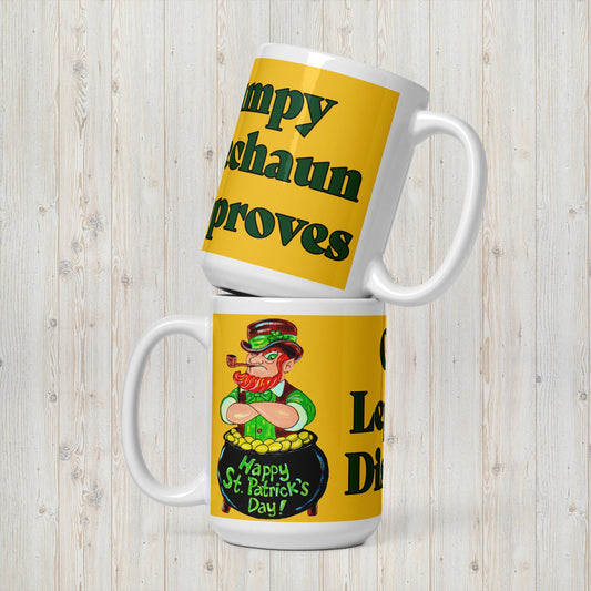 Grumpy Leprechaun White glossy mug