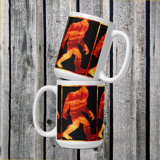 Fire Squatch White glossy mug