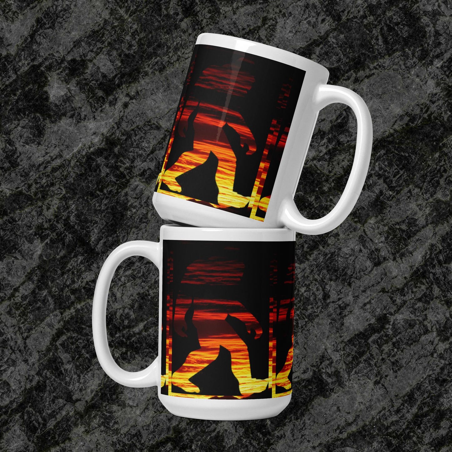 Sunset Squatch White glossy mug