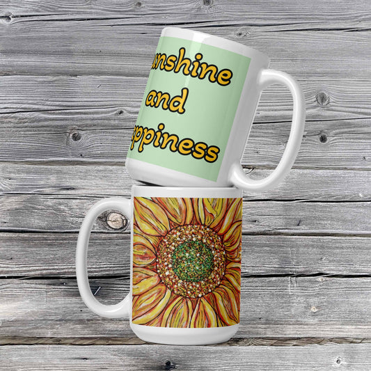 Sunshine and Happiness White glossy mug