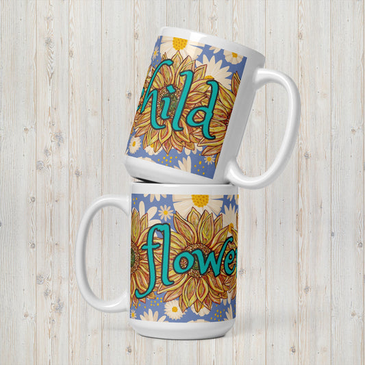 Flower Child White glossy mug