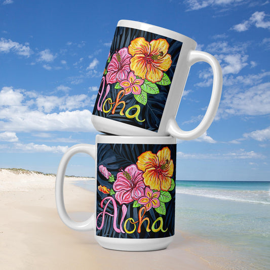 Aloha Flower White glossy mug