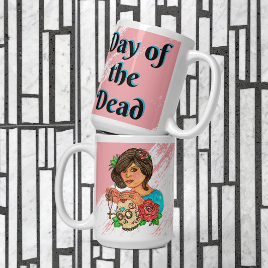 Day of the Dead White glossy mug