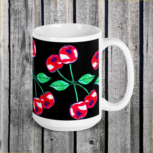 Cherry White glossy mug