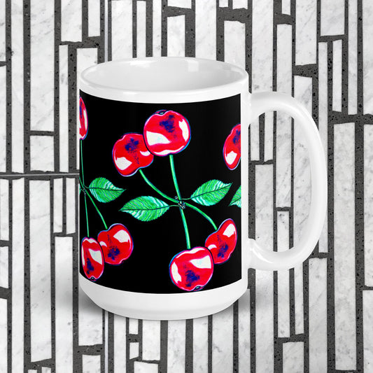 Cherry White glossy mug